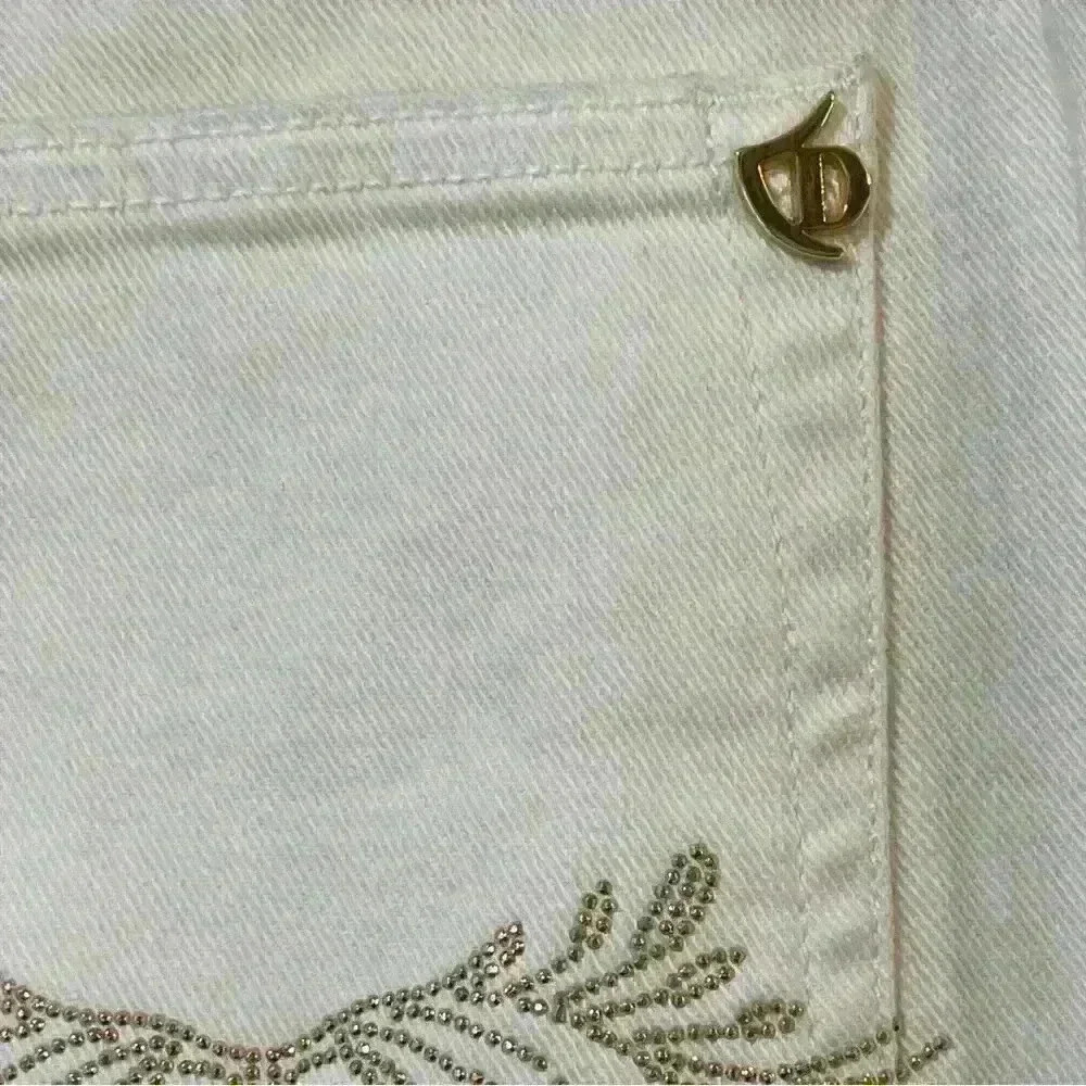 Dismero Vermoda Spa Jeans 30 Italy Ivory Mid Rise Stretch Women's Gold Details - Picture 6 of 16